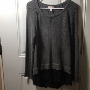 MADE for impulse Fashion Week grey crew neck sweater w/lace bottom size Medium